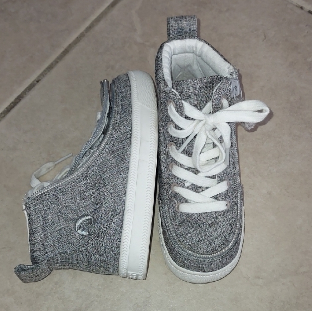 Kids Grey Knit High-Top Sneakers with White Laces